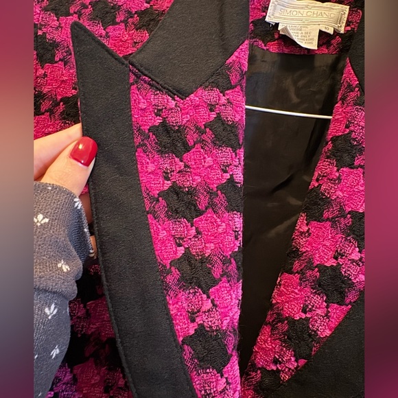 Simon Chang Vintage Fuchsia Black Wool Blazer Size 10 - Picture 5 of 11
